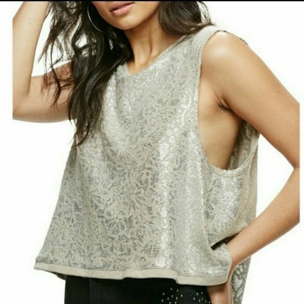 Free people metallic floral crop top